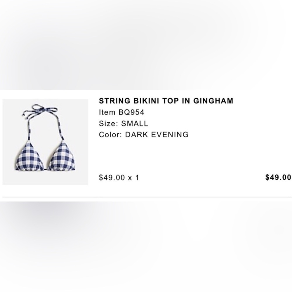 J crew String Bikini Top in Gingham blue white sz medium M - Picture 2 of 6